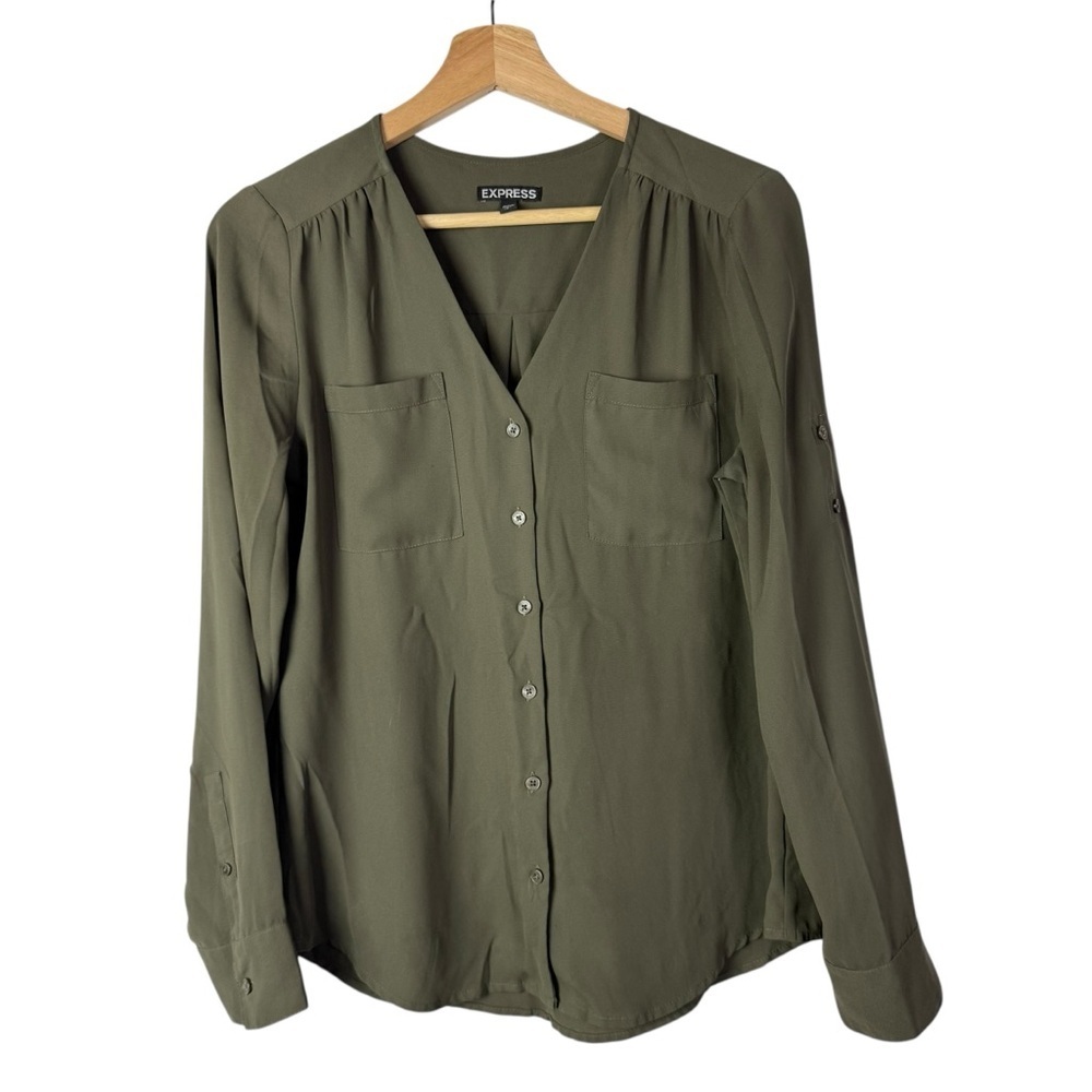 Express Olive Green Long Sleeve Button Down S